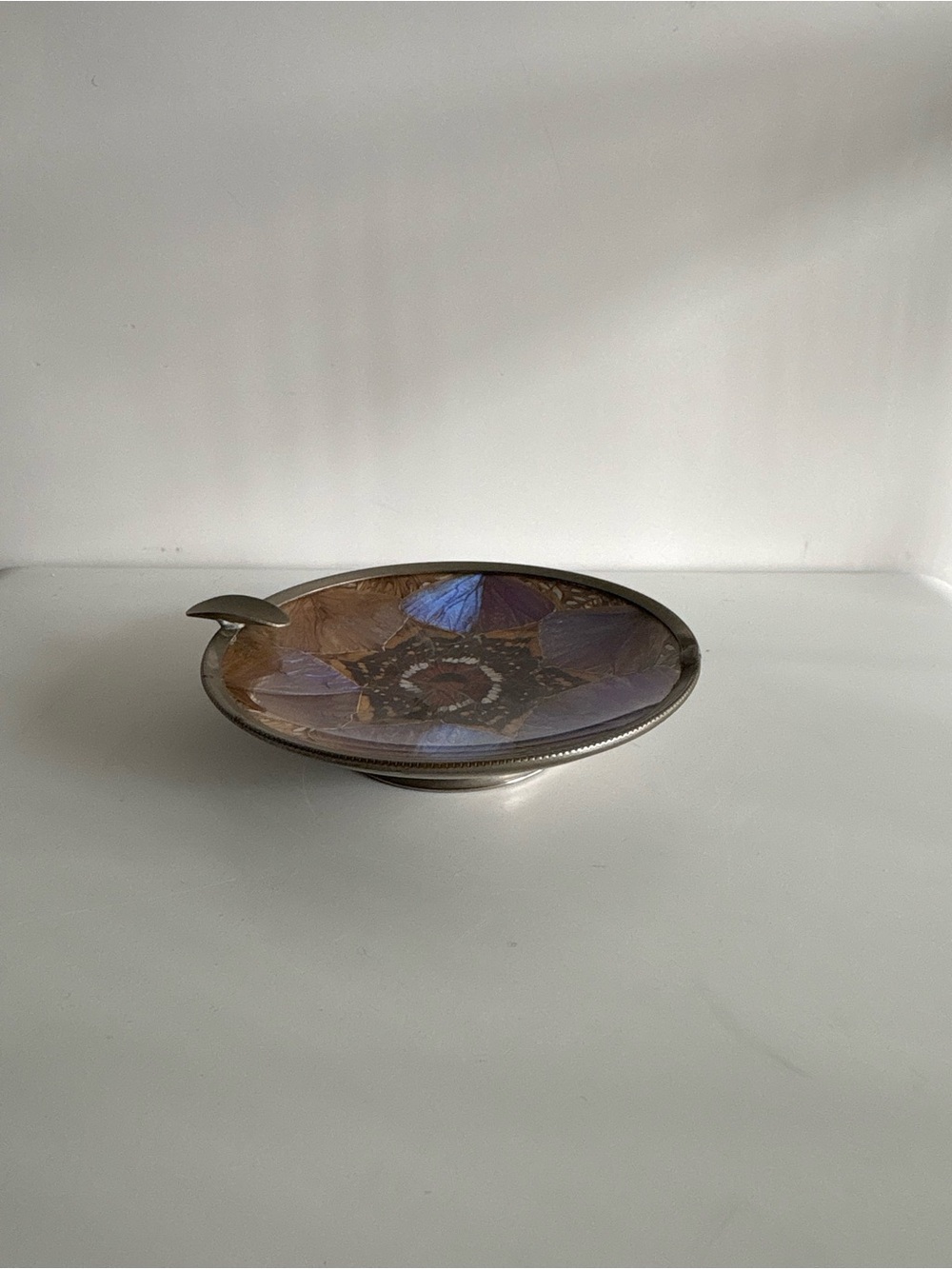 MCM Casa Estylo Santos Butterfly Blue Morpho Wing Ashtray Trinket Dish 60s - 70s